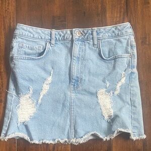 Forever 21 Light Blue Distressed Denim Mini Skirt
